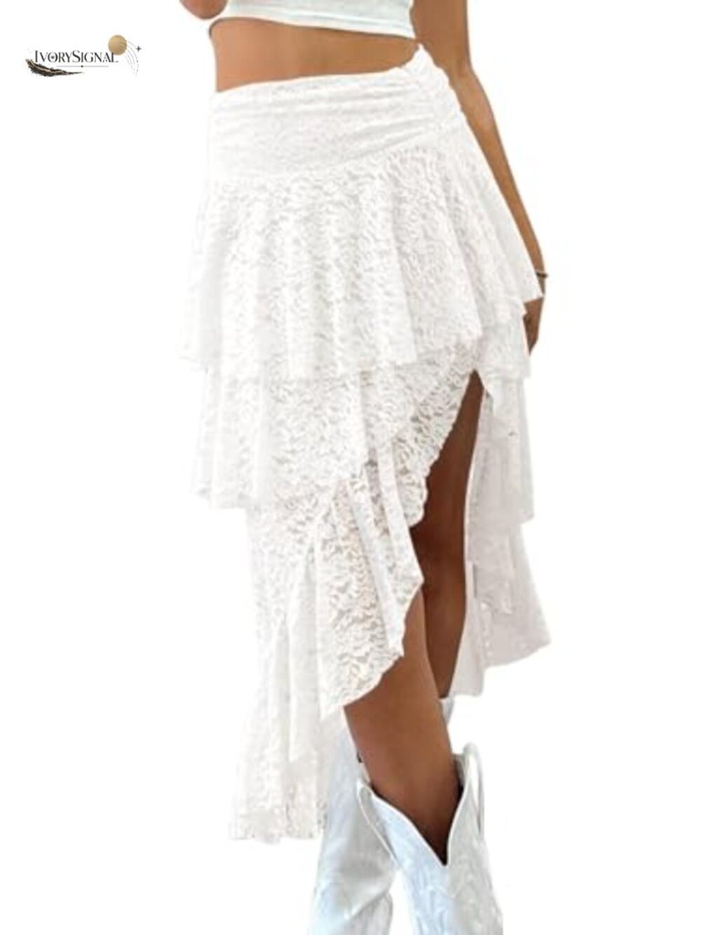 Lace Midi Skirt Asymmetrical High Low Layered Flowy A Line